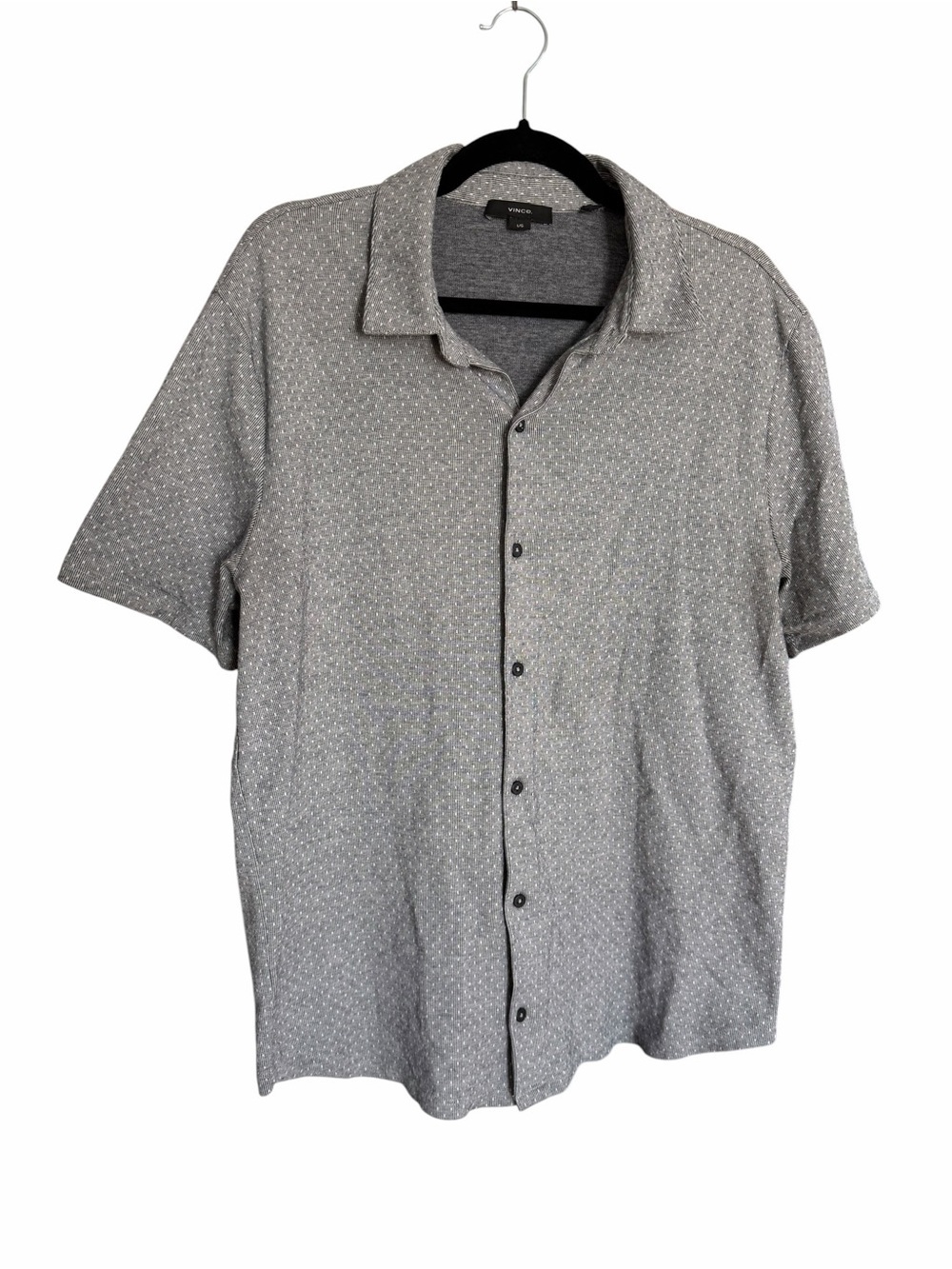 Vince Short-Sleeve Cotton Button-Down Shirt in Light Gray with Micro Dot Print